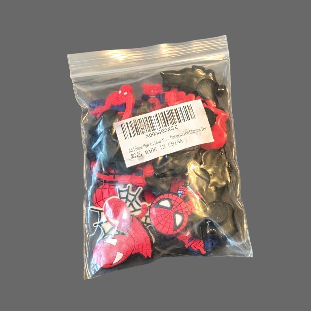 Marvel Spider-Man Shoe Charms Set Red Black Superhero Clog Decorations PVC Bag